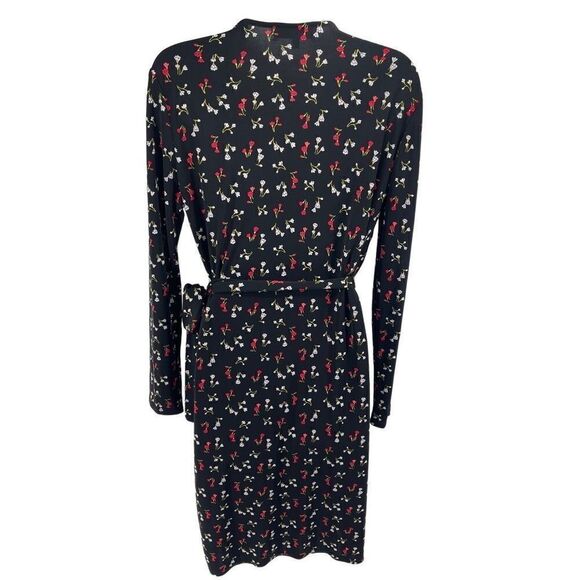 Lark & Ro Black floral long sleeve true wrap dress large dainty floral flowers m - Picture 2 of 16